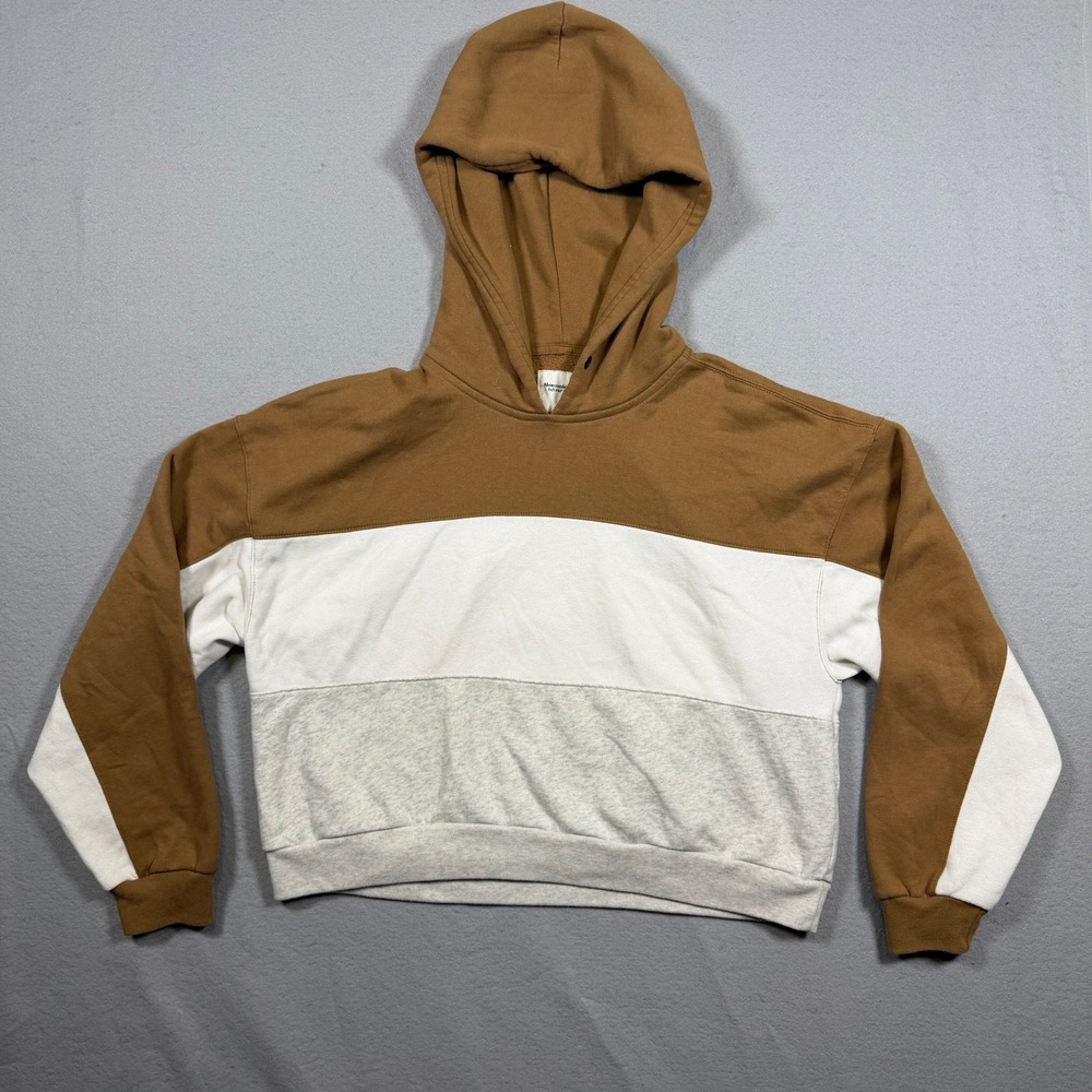 Abercrombie & Fitch Womens Colorblock Hoodie Sweatshirt L Brown White Grey Soft